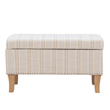 Stephanie Upholstered Storage Ottoman, Linen Stripe