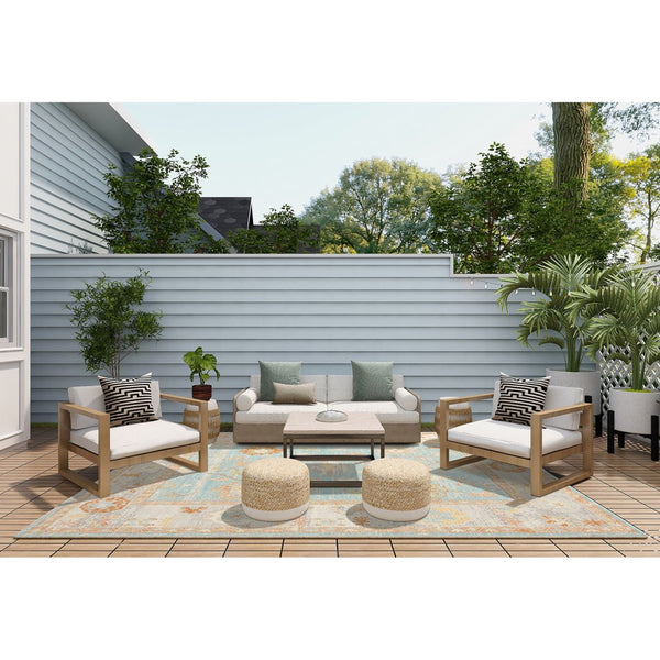 AMER Rugs Bohemian BHM-3 Power-Loomed Bordered Transitional Area Rug Aqua 8'9" x 11'9"