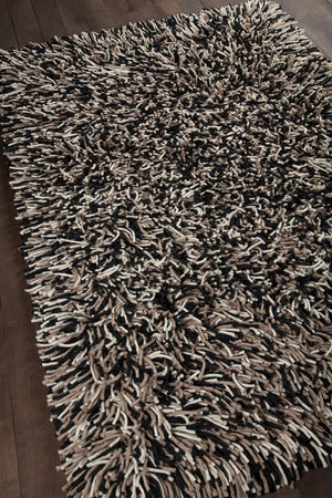 Chandra Rugs Big Jos 100% Wool Hand-Woven Contemporary Shag Rug Black/Taupe/Ivory 7'9 x 10'6