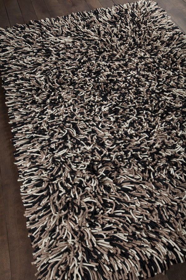 Chandra Rugs Big Jos 100% Wool Hand-Woven Contemporary Shag Rug Black/Taupe/Ivory 7'9 x 10'6