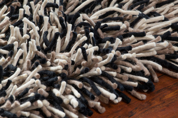 Chandra Rugs Big Jos 100% Wool Hand-Woven Contemporary Shag Rug Black/Taupe/Ivory 7'9 x 10'6