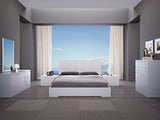 Anna Bed King, Squares Design In Headboard, High Gloss White