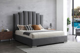 Jordan King Bed , Fully Upholstered Grey 100% Velvet Fabric, Double Usb In Headboard, Chrome Legs