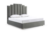 Jordan King Bed , Fully Upholstered Grey 100% Velvet Fabric, Double Usb In Headboard, Chrome Legs