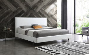 Hollywood King Bed , Fully Upholstered White Faux Leather, Double Usb On Headboard, Wood Grain C...