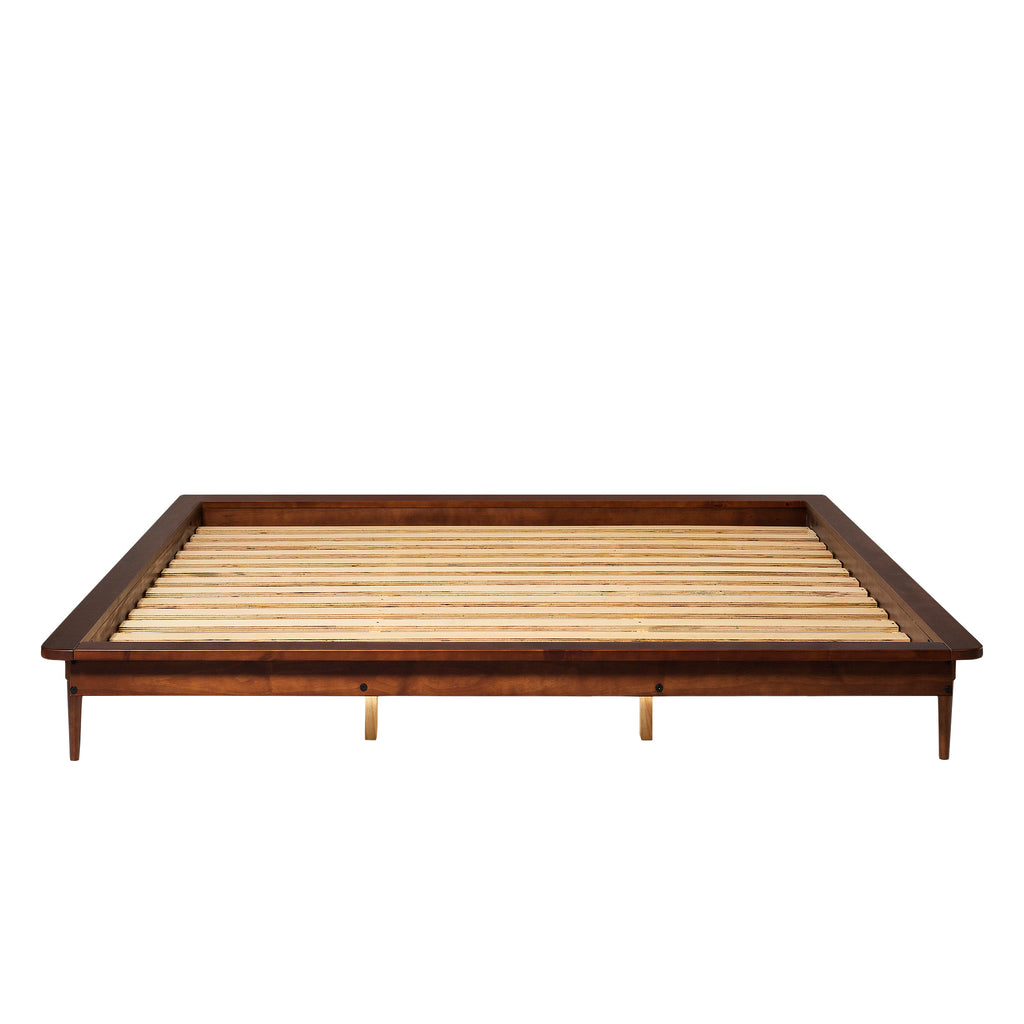 King Mid Century Modern Solid Wood Platform Bed - Walnut