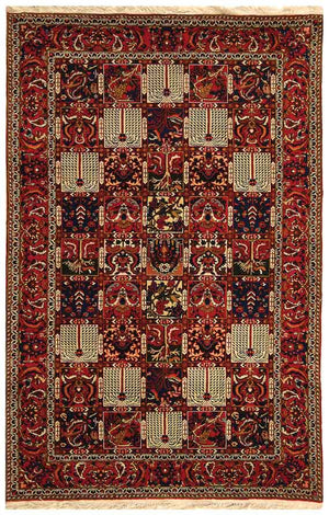 Bakhtiari Bkt101 100% Wool Pile Rug in Red 5ft x 8ft