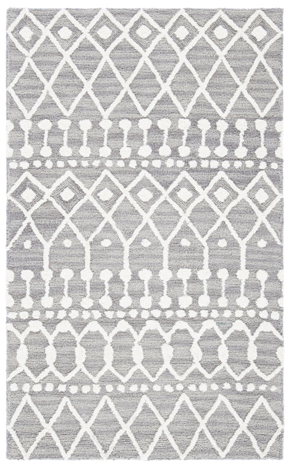 Aspen Blossom 115 Hand Tufted 100% Wool Pile Bohemian Rug Grey / Ivory 100% Wool Pile BLM115F-3
