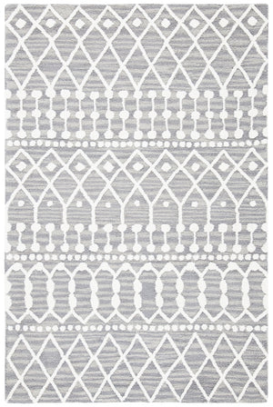 Aspen Blossom 115 Hand Tufted 100% Wool Pile Bohemian Rug Grey / Ivory 100% Wool Pile BLM115F-4