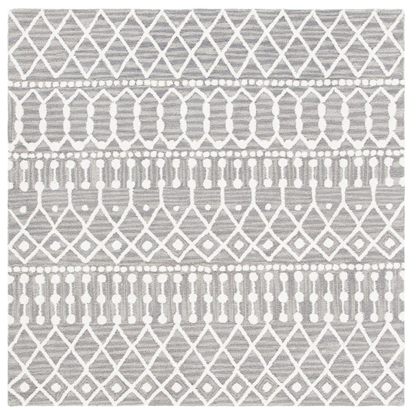 Aspen Blossom 115 Hand Tufted 100% Wool Pile Bohemian Rug Grey / Ivory 100% Wool Pile BLM115F-6SQ