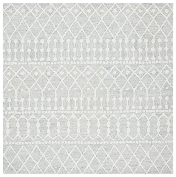 Aspen Blossom 115 Hand Tufted 100% Wool Pile Bohemian Rug Silver / Ivory 100% Wool Pile BLM115G-6SQ