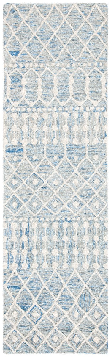 Blossom Aspen 115 Bohemian Hand Tufted 100% Wool Pile Rug Blue / Ivory