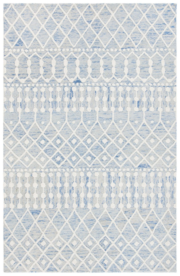 Blossom Aspen 115 Bohemian Hand Tufted 100% Wool Pile Rug Blue / Ivory