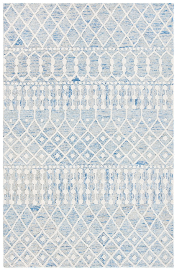 Aspen Blossom 115 Hand Tufted 100% Wool Pile Bohemian Rug Blue / Ivory 100% Wool Pile BLM115M-5