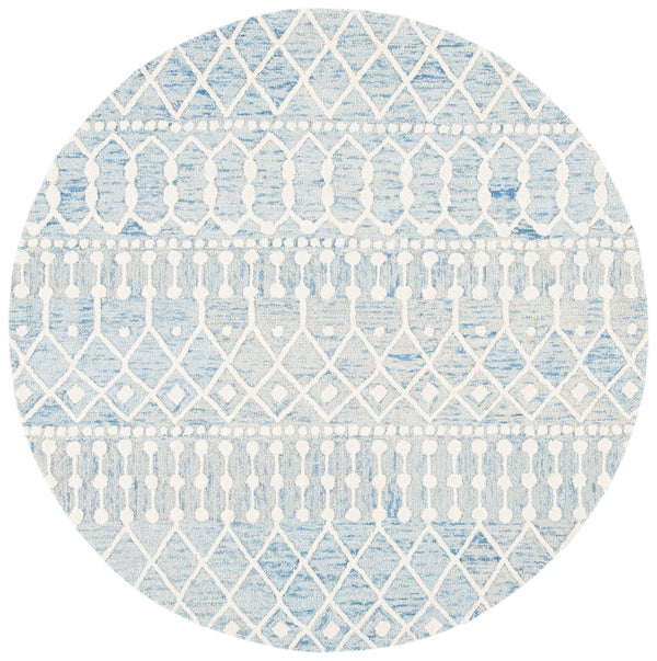 Blossom Aspen 115 Bohemian Hand Tufted 100% Wool Pile Rug Blue / Ivory