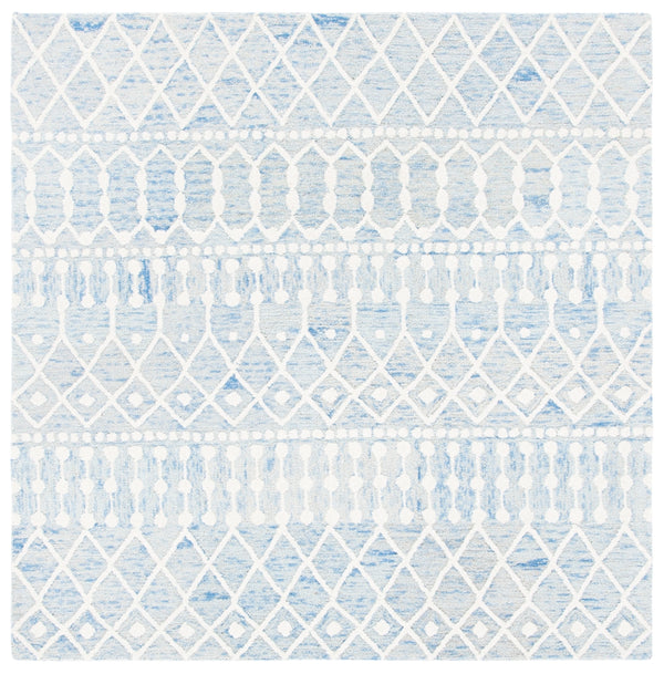 Aspen Blossom 115 Hand Tufted 100% Wool Pile Bohemian Rug Blue / Ivory 100% Wool Pile BLM115M-6SQ