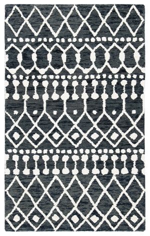 Aspen Blossom 115 Hand Tufted 100% Wool Pile Bohemian Rug Black / Ivory 100% Wool Pile BLM115Z-3