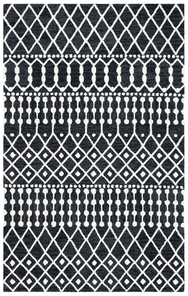 Blossom Aspen 115 Bohemian Hand Tufted 100% Wool Pile Rug Black / Ivory