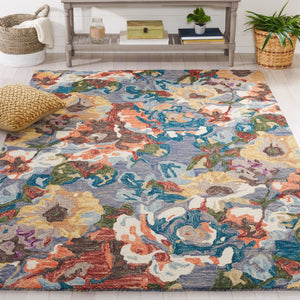 Safavieh Blossom 464 Floral Hand Tufted Rug Light Blue / Rust BLM464L-8