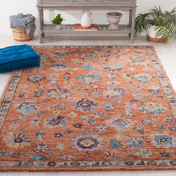 Safavieh Blossom 466 Floral Hand Tufted Rug Rust / Blue BLM466P-8