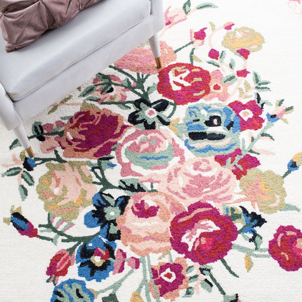 Blossom 575 Country & Floral Hand Tufted 100% Wool Pile Rug in Pink, Ivory 5ft x 8ft