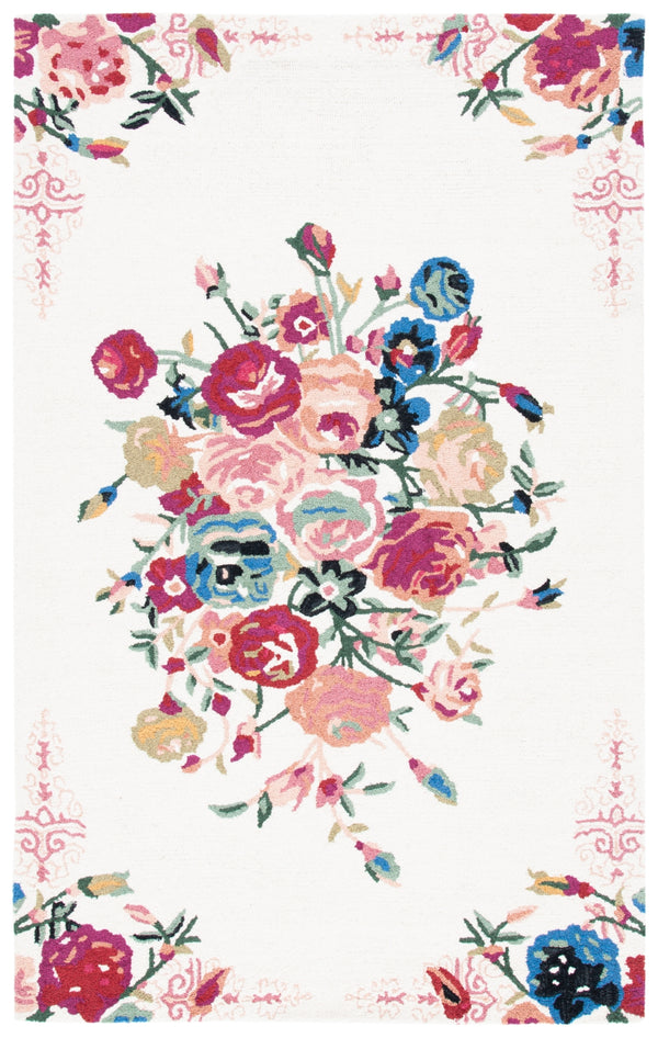 Blossom 575 Country & Floral Hand Tufted 100% Wool Pile Rug in Pink, Ivory 5ft x 8ft
