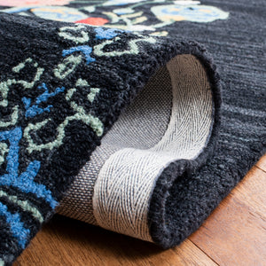 Blossom 575 Country & Floral Hand Tufted 100% Wool Pile Rug in Black, Pink 5ft x 8ft