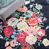 Blossom 575 Country & Floral Hand Tufted 100% Wool Pile Rug in Black, Pink 5ft x 8ft