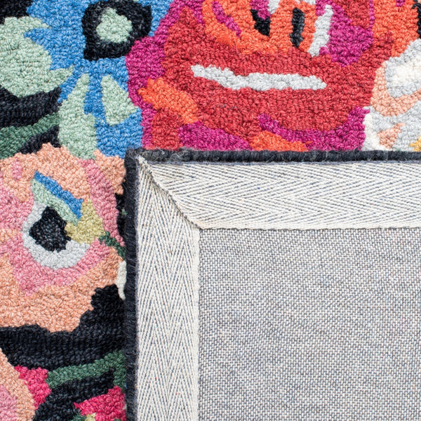 Blossom 575 Country & Floral Hand Tufted 100% Wool Pile Rug in Black, Pink 5ft x 8ft
