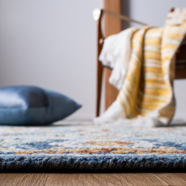 Safavieh Blossom 605 Hand Tufted 80% Wool, 20% Cotton Rug Navy / Yellow 9' x 12'