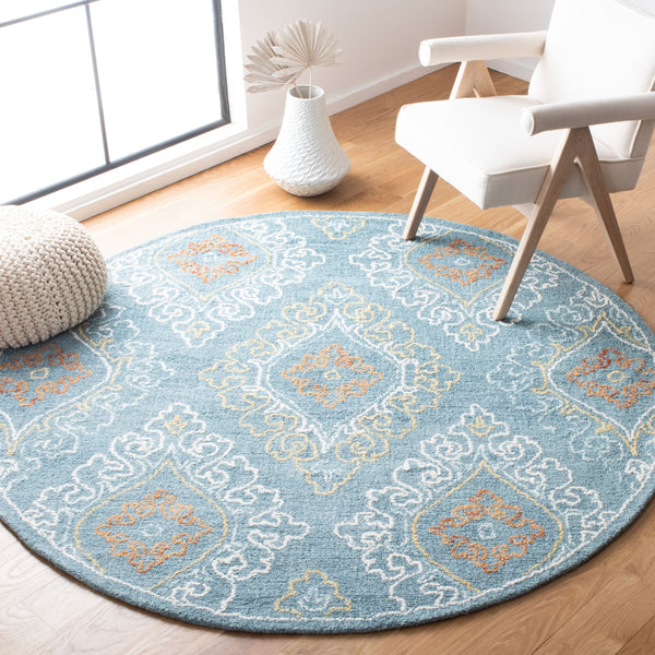 Safavieh Blossom 606 Hand Tufted 80% Wool, 20% Cotton Rug Blue / Yellow 6' x 6' Round