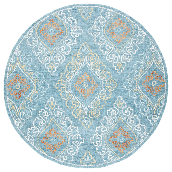 Safavieh Blossom 606 Hand Tufted 80% Wool, 20% Cotton Rug Blue / Yellow 6' x 6' Round