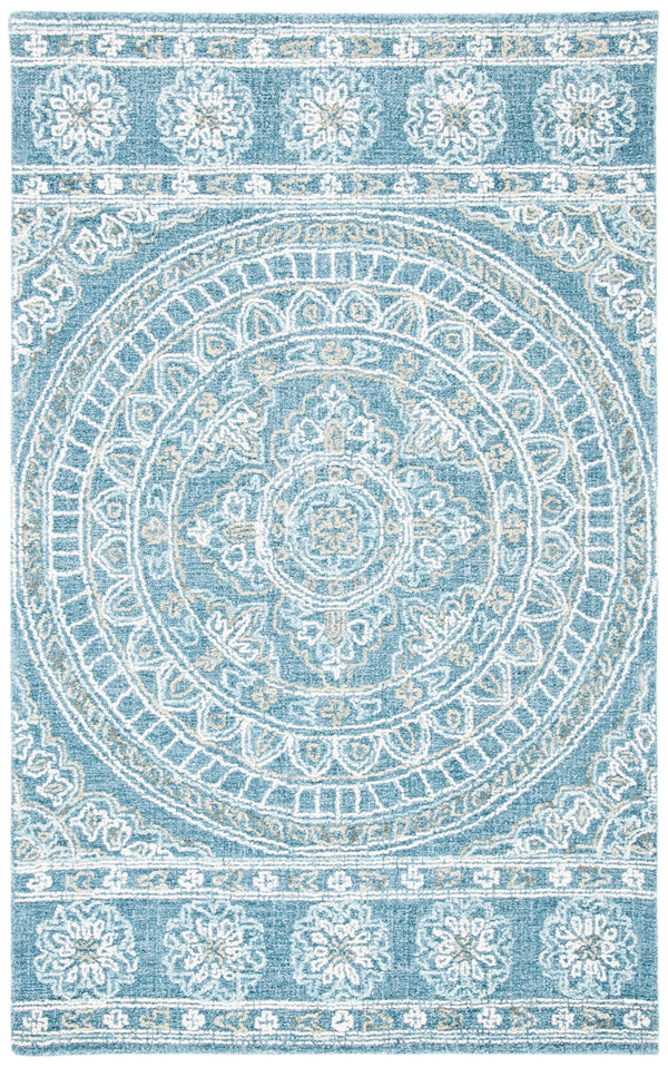 Safavieh Blossom 607 Hand Tufted 80% Wool, 20% Cotton Rug Blue / Ivory 5' x 8'