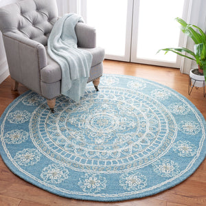 Safavieh Blossom 607 Hand Tufted 80% Wool, 20% Cotton Rug Blue / Ivory 6' x 6' Round