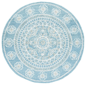 Safavieh Blossom 607 Hand Tufted 80% Wool, 20% Cotton Rug Blue / Ivory 6' x 6' Round