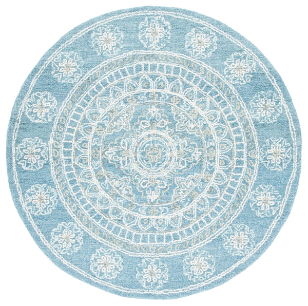 Safavieh Blossom 607 Hand Tufted 80% Wool, 20% Cotton Rug Blue / Ivory 6' x 6' Round
