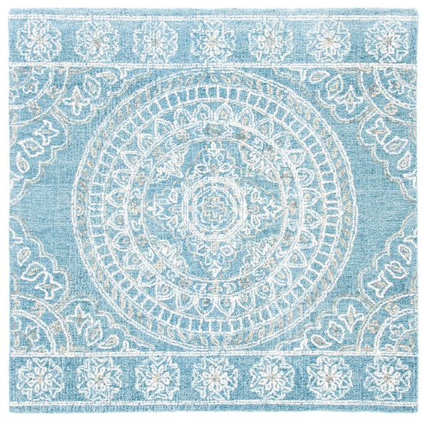 Safavieh Blossom 607 Hand Tufted 80% Wool, 20% Cotton Rug Blue / Ivory 6' x 6' Square