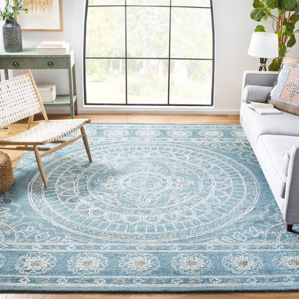 Safavieh Blossom 607 Hand Tufted 80% Wool, 20% Cotton Rug Blue / Ivory 8' x 10'