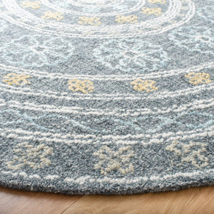 Safavieh Blossom 608 Hand Tufted 80% Wool, 20% Cotton Rug Charcoal / Yellow 6' x 6' Round
