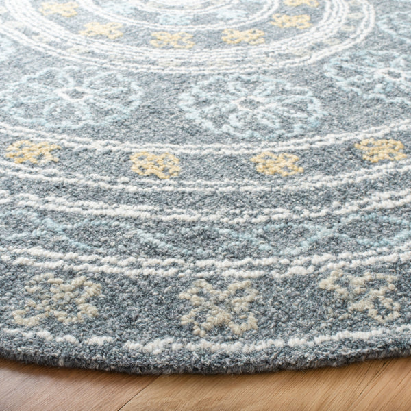 Safavieh Blossom 608 Hand Tufted 80% Wool, 20% Cotton Rug Charcoal / Yellow 6' x 6' Round