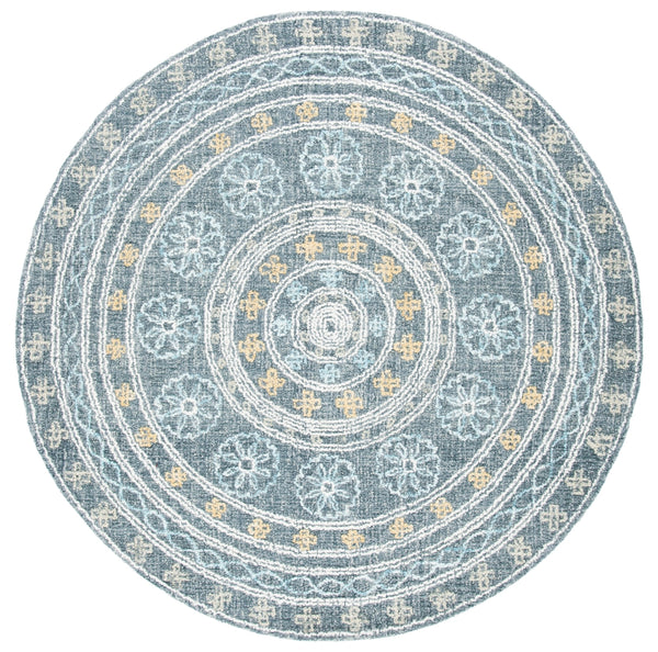 Safavieh Blossom 608 Hand Tufted 80% Wool, 20% Cotton Rug Charcoal / Yellow 6' x 6' Round
