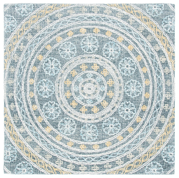 Safavieh Blossom 608 Hand Tufted 80% Wool, 20% Cotton Rug Charcoal / Yellow 6' x 6' Square