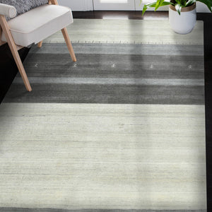 AMER Rugs Blend BLN-2 Hand-Loomed Striped Transitional Area Rug Ivory/Gray 10' x 14'
