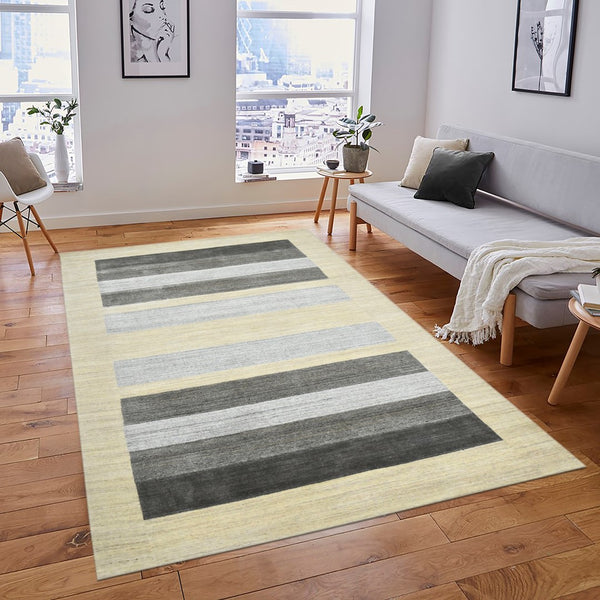 AMER Rugs Blend BLN-4 Hand-Loomed Striped Transitional Area Rug Cream 10' x 14'