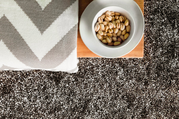 Chandra Rugs Blossom 100% Polyester Hand-Woven Shag Rug Charcoal/Grey/Ivory 9' x 13'