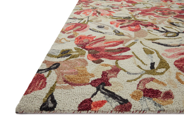 Loloi Rugs Belladonna BLM-01 100% Wool Pile Hooked Transitional Area Rug Ivory / Raspberry 130.453 BLOSBLM-01IVRA86B6