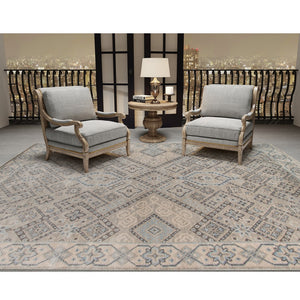AMER Rugs Blu BLU-37 Hand-Knotted Geometric Classic Area Rug Silver 10' x 14'