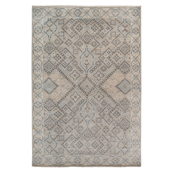 AMER Rugs Blu BLU-37 Hand-Knotted Geometric Classic Area Rug Silver 10' x 14'