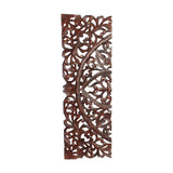 Benzara Three Piece Wooden Wall Panel Set with Traditional Scrollwork and Floral Details, Brown BM00067 Brown MDF BM00067