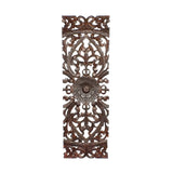 Benzara Three Piece Wooden Wall Panel Set with Traditional Scrollwork and Floral Details, Brown BM00067 Brown MDF BM00067